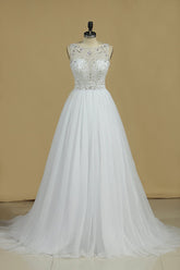 Gorgeous Jewel Beadings Tulle Wedding Dress Ruffles Sleeveless Bridal Gowns On Sale-27dress