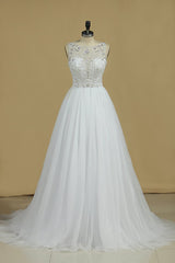 Gorgeous Jewel Beadings Tulle Wedding Dress Ruffles Sleeveless Bridal Gowns On Sale-27dress