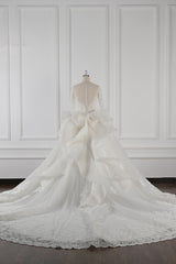 Gorgeous Jewel Lace Tulle Wedding Dress Long Sleeves Beadings Bridal Gowns On Sale-27dress
