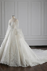 Gorgeous Jewel Lace Tulle Wedding Dress Long Sleeves Beadings Bridal Gowns On Sale-27dress