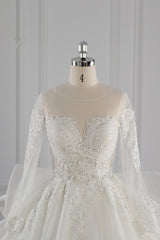 Gorgeous Jewel Lace Tulle Wedding Dress Long Sleeves Beadings Bridal Gowns On Sale-27dress
