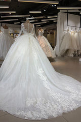Gorgeous Jewel Longsleeves Lace Wedding Dresses A-line Tulle Ruffles Bridal Gowns With Appliques Online-27dress