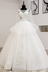 Gorgeous Jewel Sleeveless White Wedding Dress Tulle Appliques Bridal Gowns Online-27dress