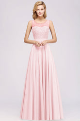 Gorgeous Lace Jewel Affordable Pink Bridesmaid Dress with Beadings-27dress