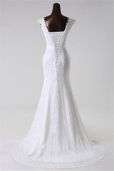 Gorgeous Lace Jewel Mermaid White Wedding Dresses with Appliques Online-27dress