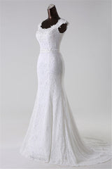 Gorgeous Lace Jewel Mermaid White Wedding Dresses with Appliques Online-27dress