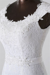 Gorgeous Lace Jewel Mermaid White Wedding Dresses with Appliques Online-27dress