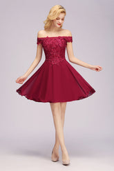 Gorgeous Lace Off-the-shoulder Short Burgundy Bridesmaid Dresses Online-27dress