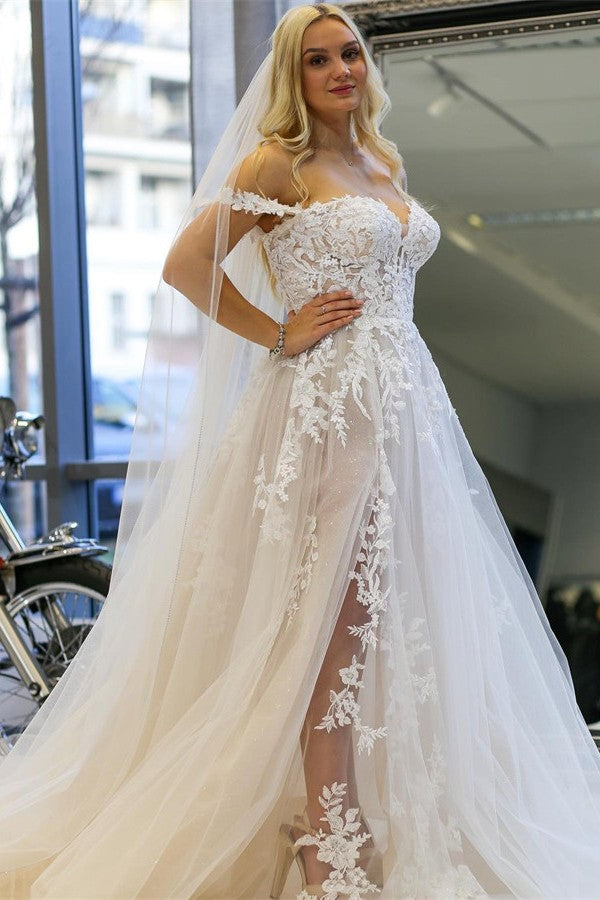 Gorgeous Lace Wedding Dress Off-the-Shoulder Tulle-27dress