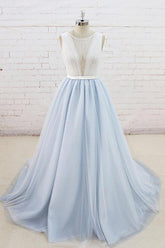 Gorgeous Light Blue Tulle Lace Wedding Dress Sheer Back Summer Bridal Gowns On Sale-27dress