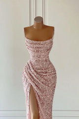 Gorgeous Mermaid Sleeveless Sequined Long Prom Dresses with Slit-27dress