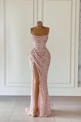 Gorgeous Mermaid Sleeveless Sequined Long Prom Dresses with Slit-27dress