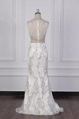 Gorgeous Mermaid V-Neck Tulle Wedding Dress Sequined Bedaings Sleeveless Bridal Gowns On Sale-27dress