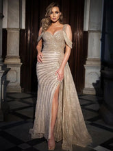 Gorgeous Off the Shoulder Champagne Bead Embroidery Princess Prom Dress
