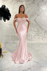Gorgeous Off the Shoulder Mermaid Sequins Prom Dress With Beading Pleated
