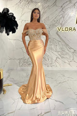 Gorgeous Off the Shoulder Mermaid Sequins Prom Dress With Beading Pleated