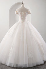 Gorgeous Off-the-shoulder Pink A-line Wedding Dresses Tulle Ruffles Bridal Gowns With Appliques Online-27dress