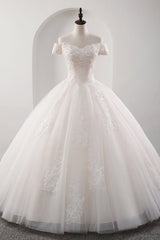 Gorgeous Off-the-shoulder Pink A-line Wedding Dresses Tulle Ruffles Bridal Gowns With Appliques Online-27dress