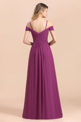 Gorgeous Off-the-Shoulder Ruffle Orchid Bridesmaid Dress Online with Slit-27dress