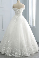 Gorgeous Off-the-Shoulder Tulle Appliques Wedding Dress Sweetheart Sleeveless Lace Bridal Gowns On Sale-27dress