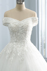 Gorgeous Off-the-Shoulder Tulle Appliques Wedding Dress Sweetheart Sleeveless Lace Bridal Gowns On Sale-27dress