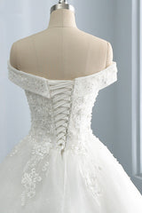 Gorgeous Off-the-Shoulder Tulle Appliques Wedding Dress Sweetheart Sleeveless Lace Bridal Gowns On Sale-27dress