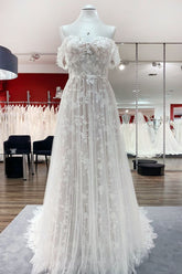 Gorgeous Off The Shoulder Tulle Lace Ruffles Wedding Dresses-27dress