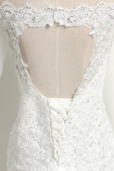 Gorgeous Off-the-Shoulder Tulle Lace Wedding Dress Mermaid Half Sleeves Appliques Beadings Bridal Gowns On Sale-27dress