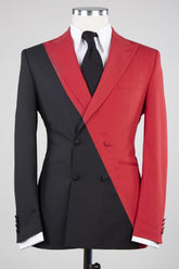 Gorgeous Red And Black Double Breasted Slim Fit Bespoke Men Suits