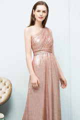 Gorgeous Sequined One-shoulder Bridesmaid Dress with Ruffles-27dress