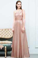 Gorgeous Sequined One-shoulder Bridesmaid Dress with Ruffles-27dress