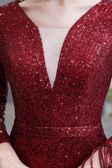 Gorgeous Sequins Long Sleeve V-Neck Mermaid Evening Gowns-27dress