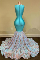 Gorgeous Sequins Sleeveless Lace Mermaid Long Prom Dress With Appliques