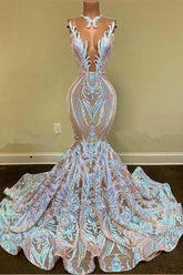 Gorgeous Sequins Sleeveless Lace Mermaid Long Prom Dress With Appliques