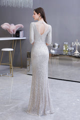 Gorgeous Silver Long sleeves Long Prom Dress-27dress