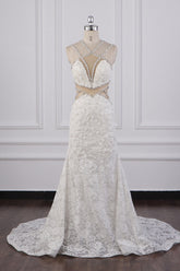 Gorgeous Sleeveless Lace Beadings Wedding Dress Appliques Rhinestones Bridal Gowns Online-27dress