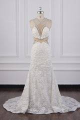 Gorgeous Sleeveless Lace Beadings Wedding Dress Appliques Rhinestones Bridal Gowns Online-27dress