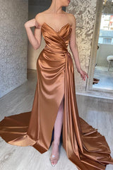 Gorgeous Sleeveless Mermaid Prom Dress Split With Pleated Ruffles