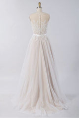Gorgeous Sleeveless Straps Jewel Wedding Dresses A-line Tulle Ruffles Bridal Gowns On Sale-27dress