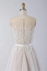 Gorgeous Sleeveless Straps Jewel Wedding Dresses A-line Tulle Ruffles Bridal Gowns On Sale-27dress