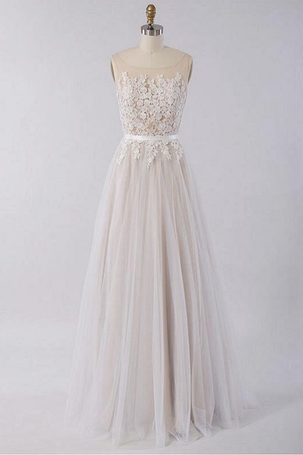 Gorgeous Sleeveless Straps Jewel Wedding Dresses A-line Tulle Ruffles Bridal Gowns On Sale-27dress