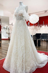 Gorgeous Sleeveless Tulle Lace Appliques Sweetheart A-Line Wedding Dresses-27dress