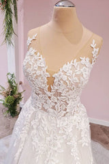Gorgeous Sleeveless Tulle Wedding Dress With Lace Appliques-27dress