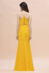 Gorgeous Spaghett Straps V-Neck Chiffon Lace Bridesmaid Dress Online-27dress