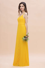 Gorgeous Spaghett Straps V-Neck Chiffon Lace Bridesmaid Dress Online-27dress