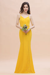 Gorgeous Spaghett Straps V-Neck Chiffon Lace Bridesmaid Dress Online-27dress