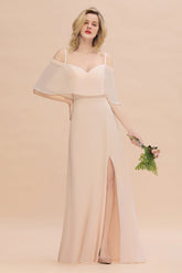 Gorgeous Spaghetti Straps Flounced Crinkle Affordable Bridesmaid Dresses with Slit-27dress