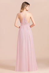 Gorgeous Spaghetti Straps Ruffle Pink Chiffon Bridesmaid Dress Affordable-27dress