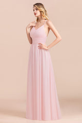 Gorgeous Spaghetti Straps Ruffle Pink Chiffon Bridesmaid Dress Affordable-27dress