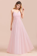 Gorgeous Spaghetti Straps Ruffle Pink Chiffon Bridesmaid Dress Affordable-27dress
